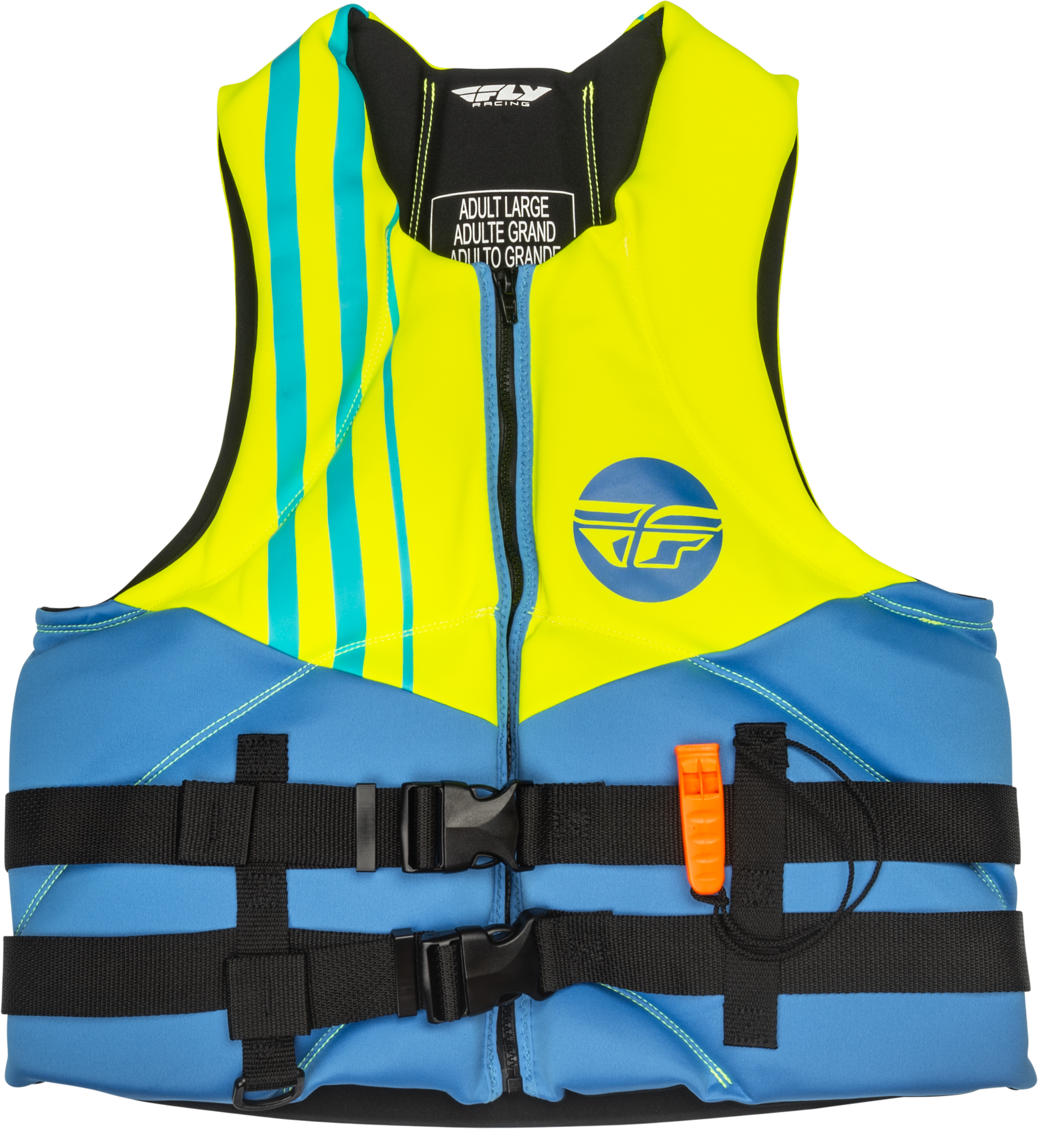 NEOPRENE FLOTATION VEST BLUE/HI-VIS/TEAL LG