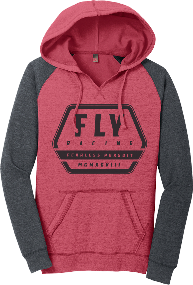 WOMEN'S FLY TRACK HOODIE RED HEATHER/CHARCOAL LG