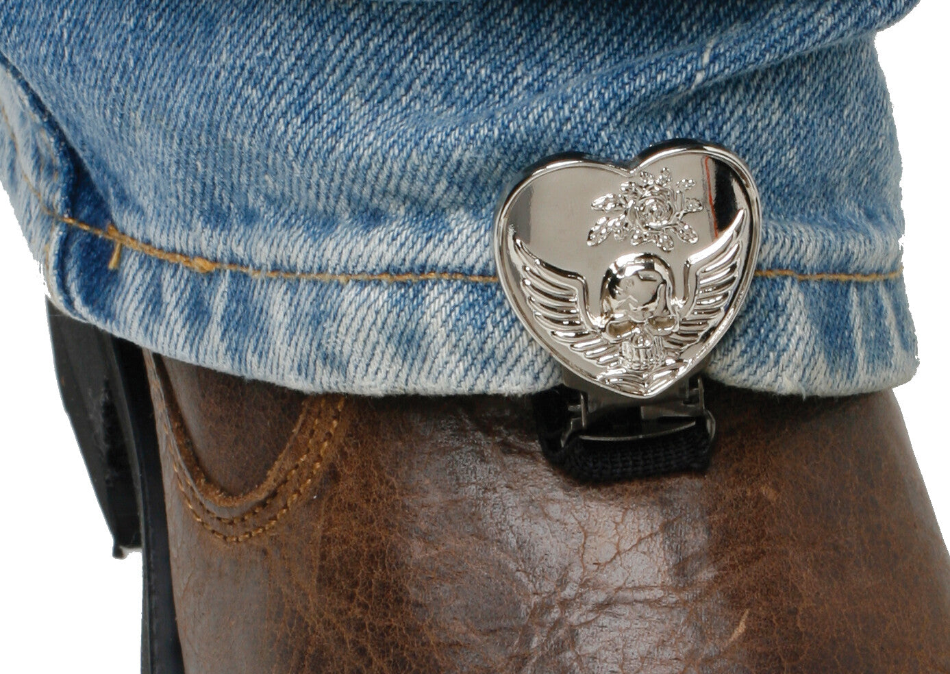 CLIPS FOR STIRRUP/STRAP BOOTS HEART/SKULL CHROME