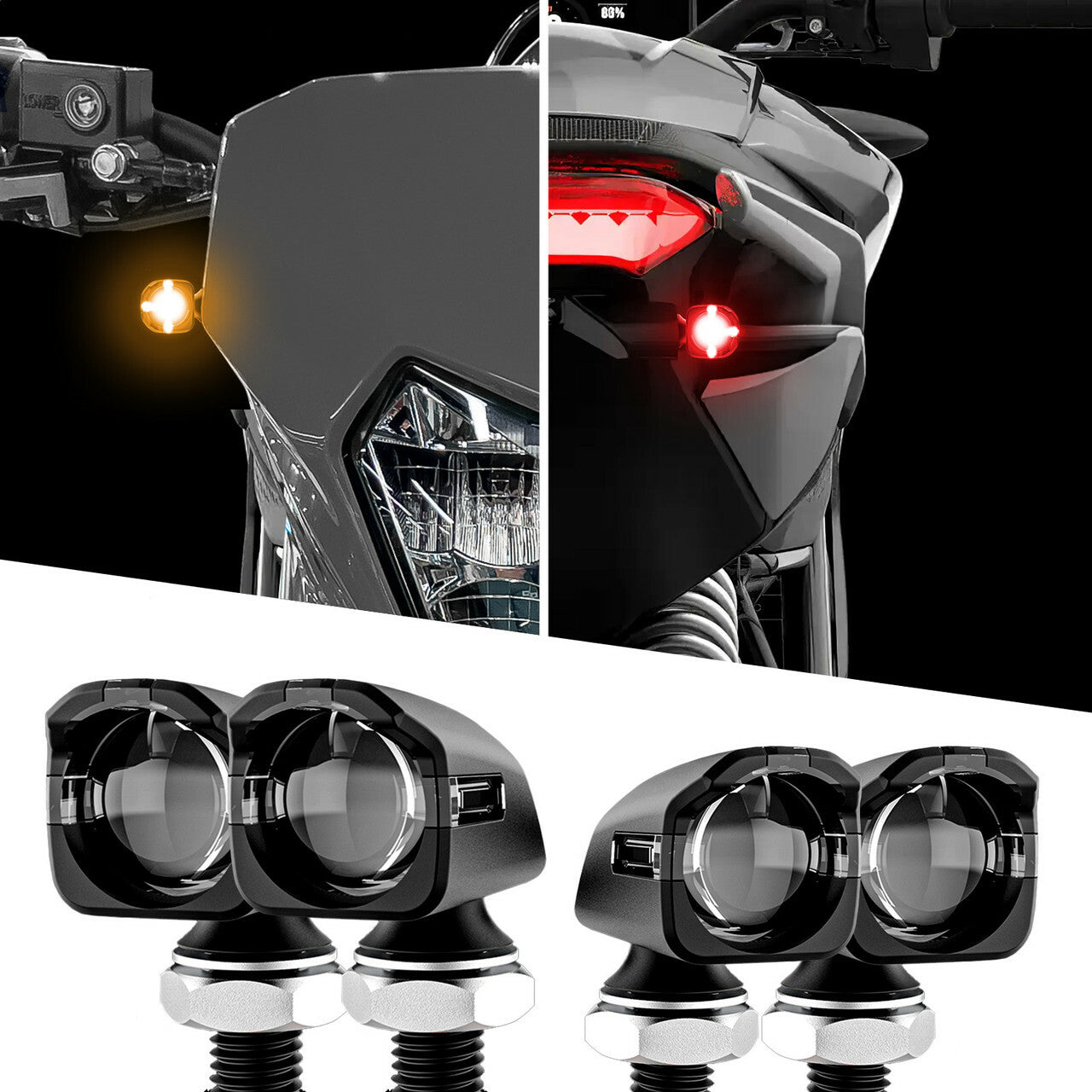 MINI LED TURN SIGNAL BLK KIT FRONT & REAR AMBER/RED
