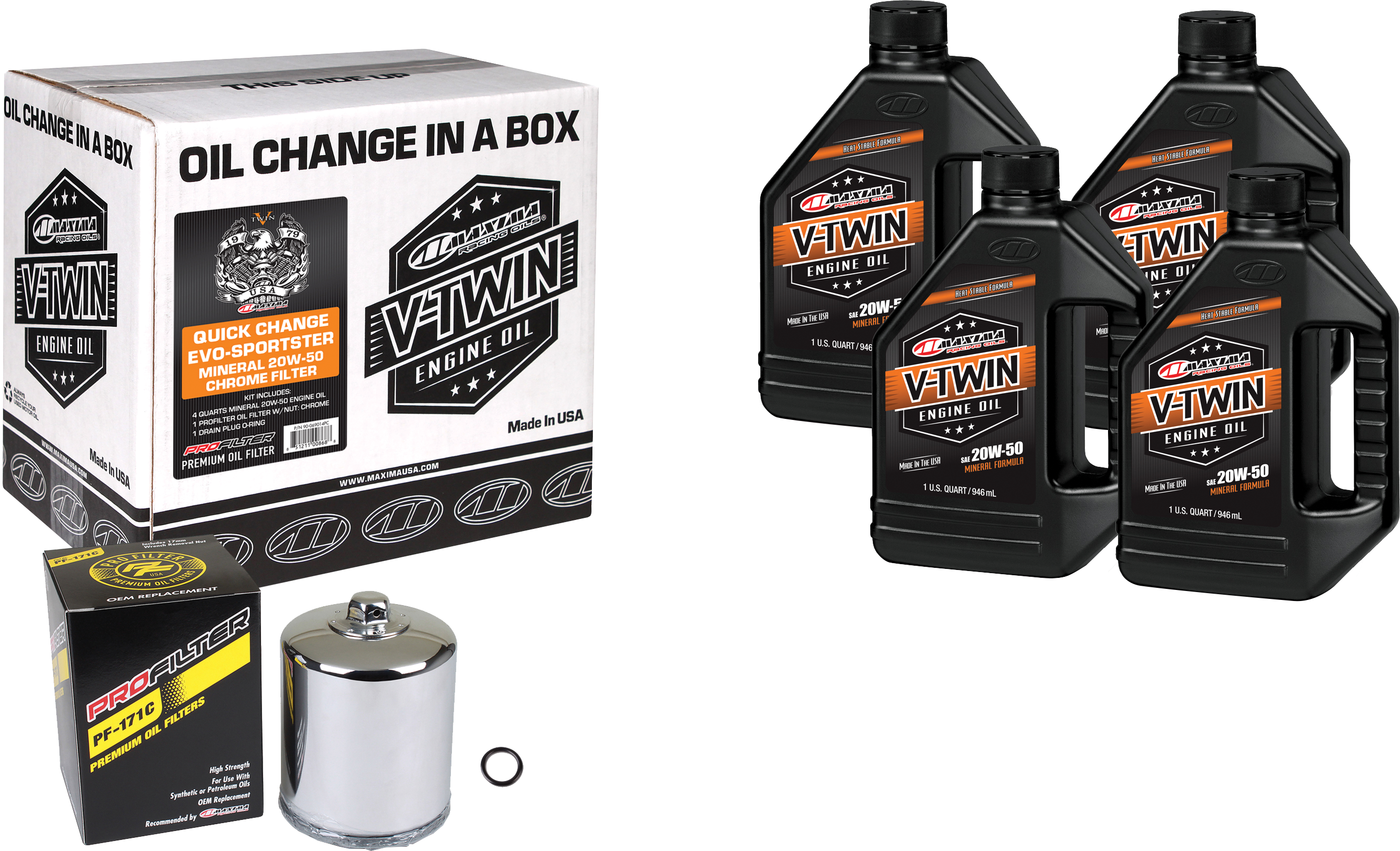V-TWIN OIL CHANGE KIT EVO MINERAL CHROME FILTER