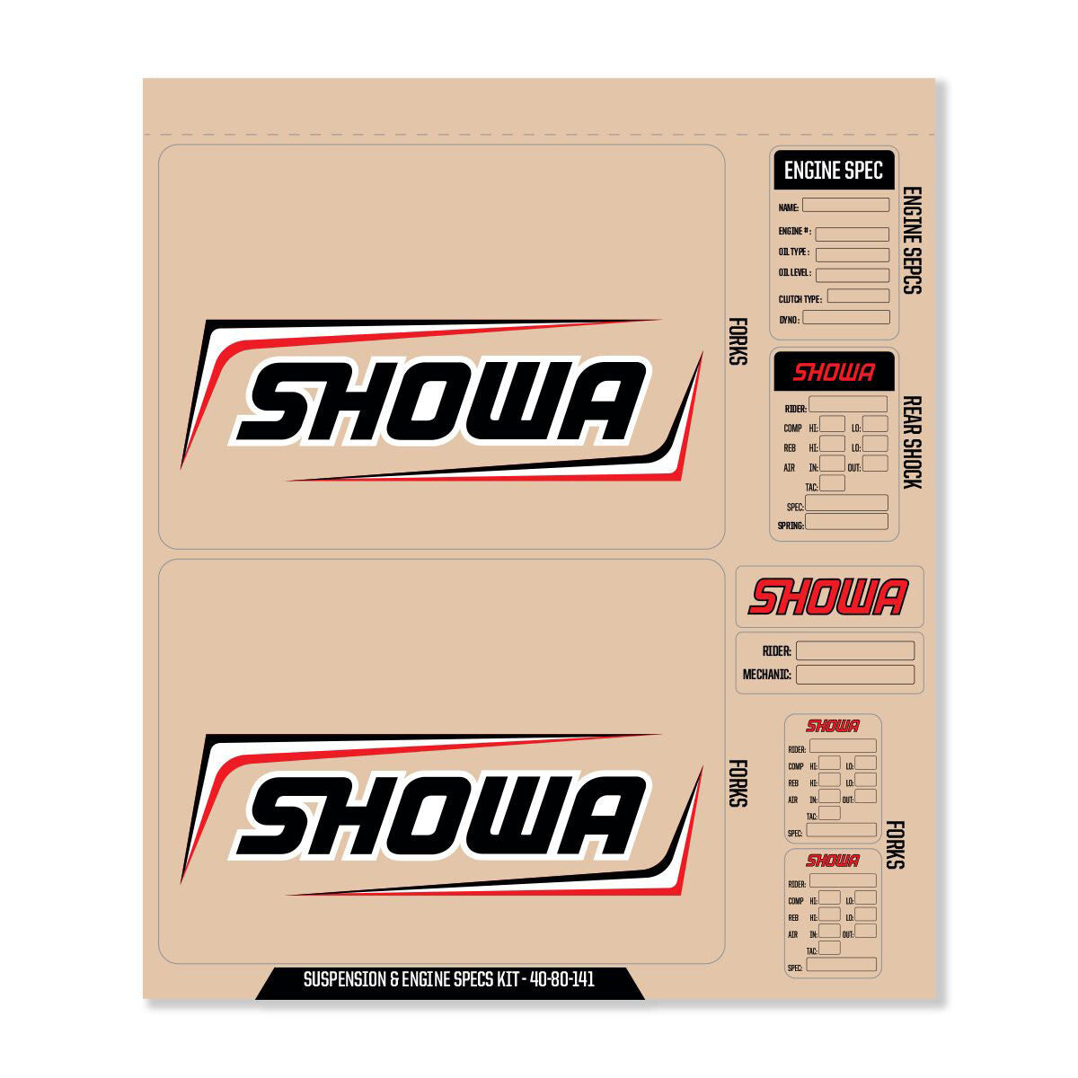 SHOWA DECAL KIT BLK SHOWA FORK/SHOCK/ENG SPEC