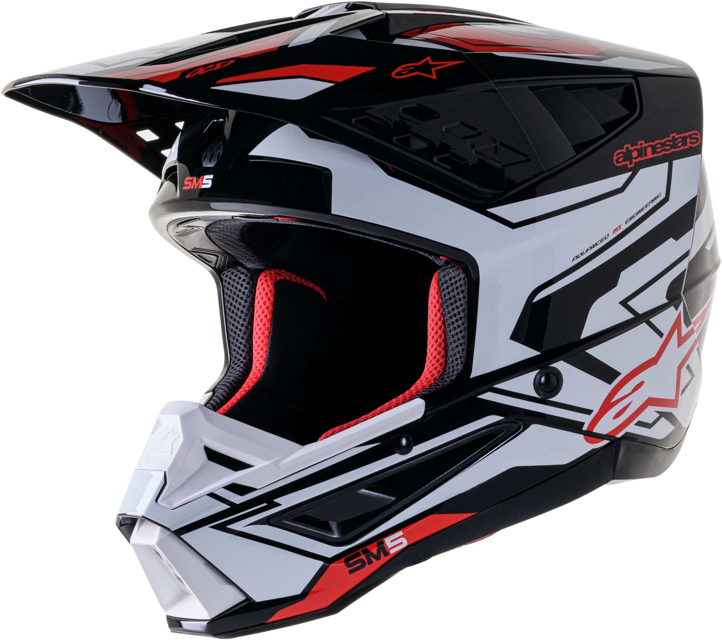 S-M5 ACTION 2 HELMET BLK/WHT/BRT RD GLOSSY 2X