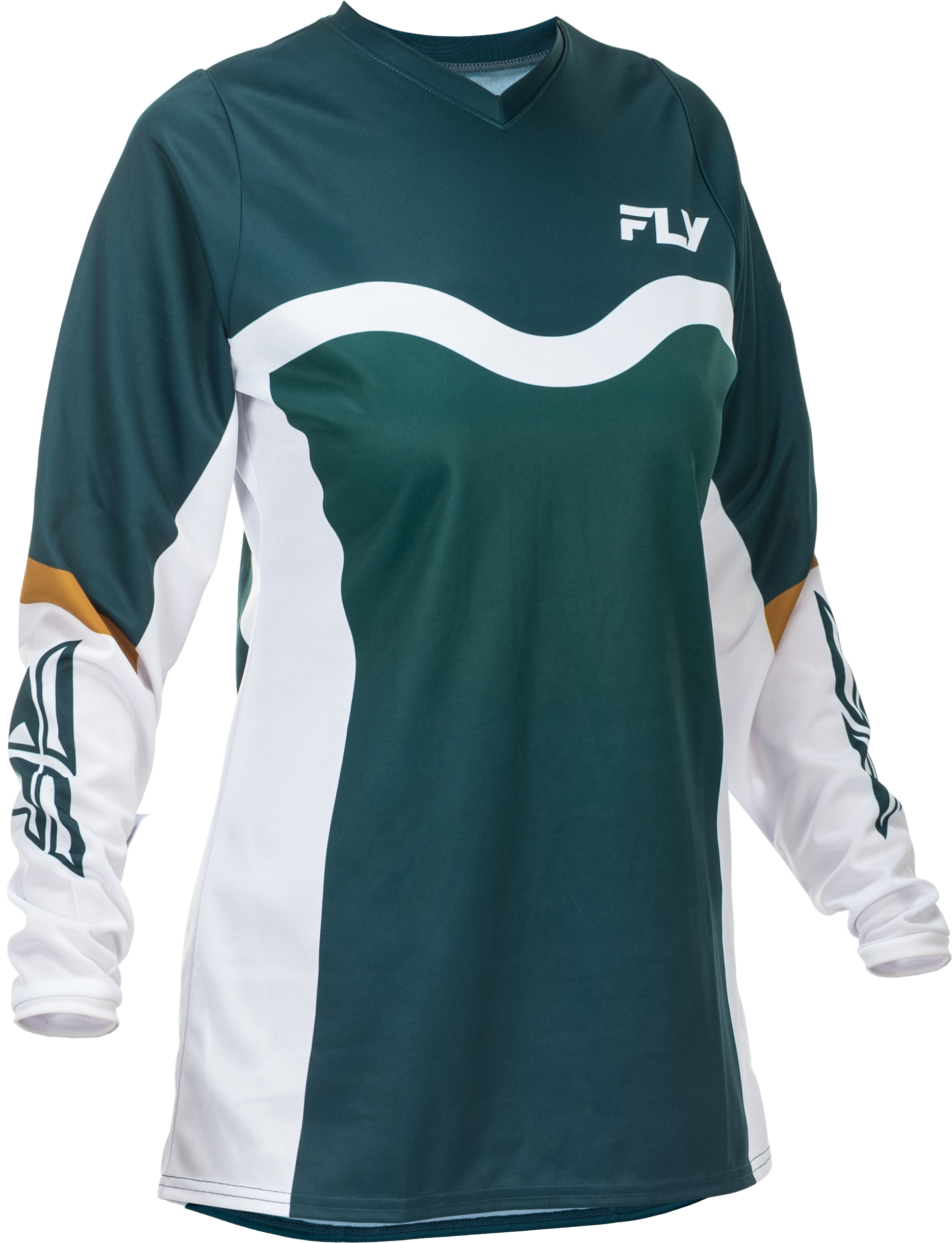 WOMEN'S F-16 JERSEY TEAL/WHITE/GOLD LG