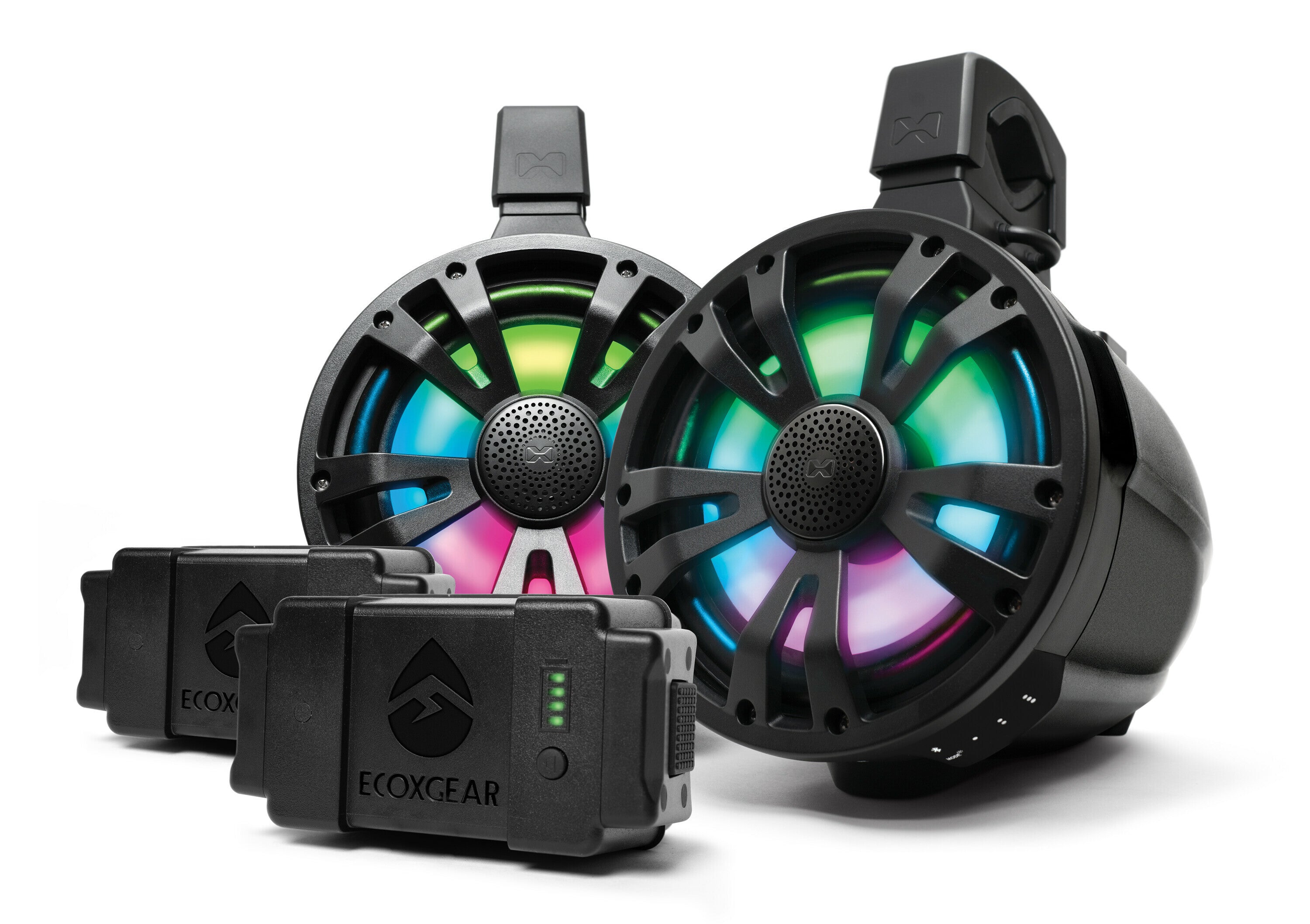 EXTRMTOWER 2-PK 8 SPKR 2 AMP SPEAKERS + 2 BATTERIES BLK