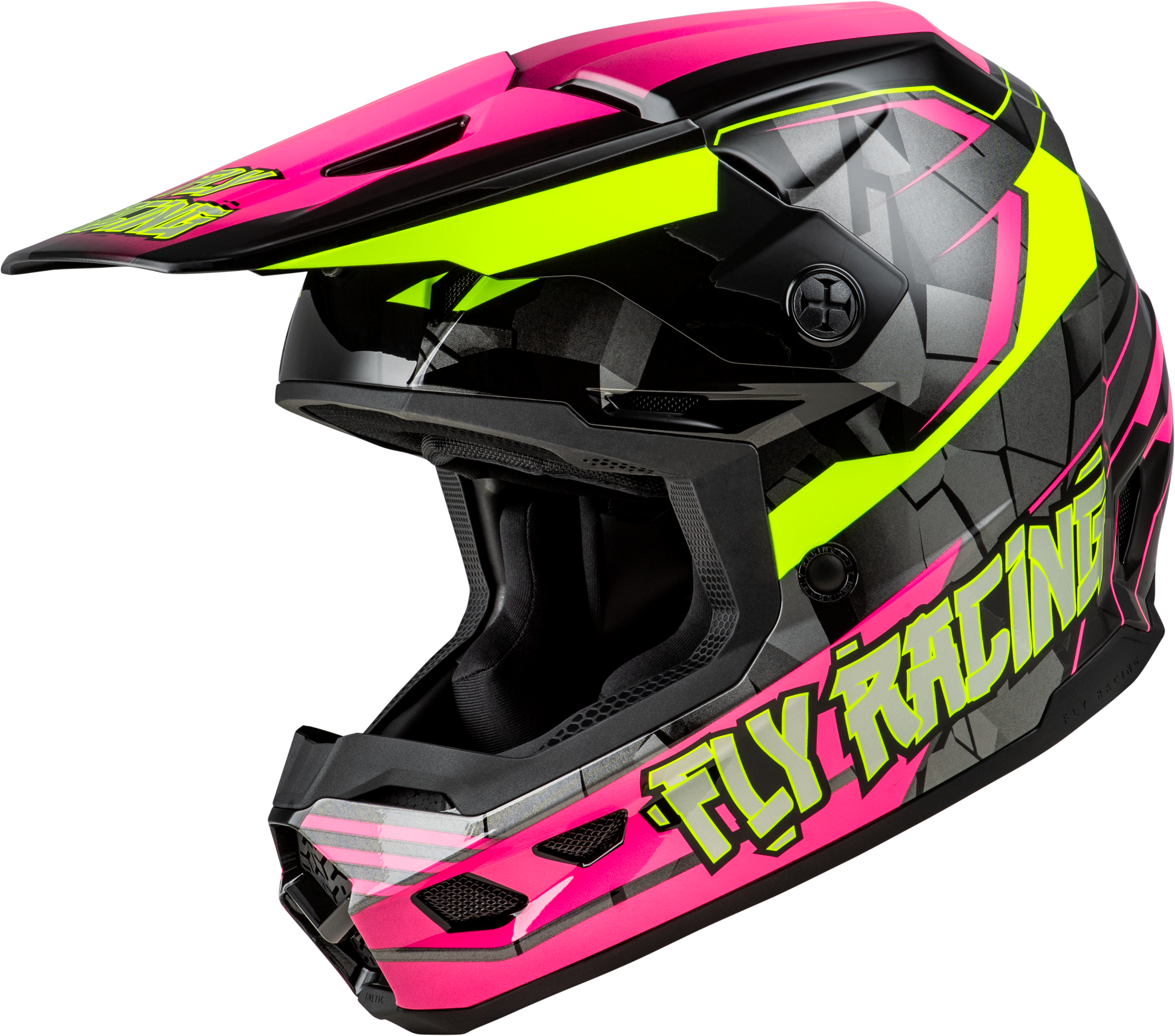 YOUTH KINETIC SCORCHED HELMET NEON PINK/HI-VIS/BLACK YM
