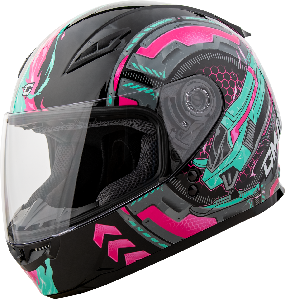 YOUTH GM-49Y CHARGE HELMET BLACK/PINK/AQUA YL