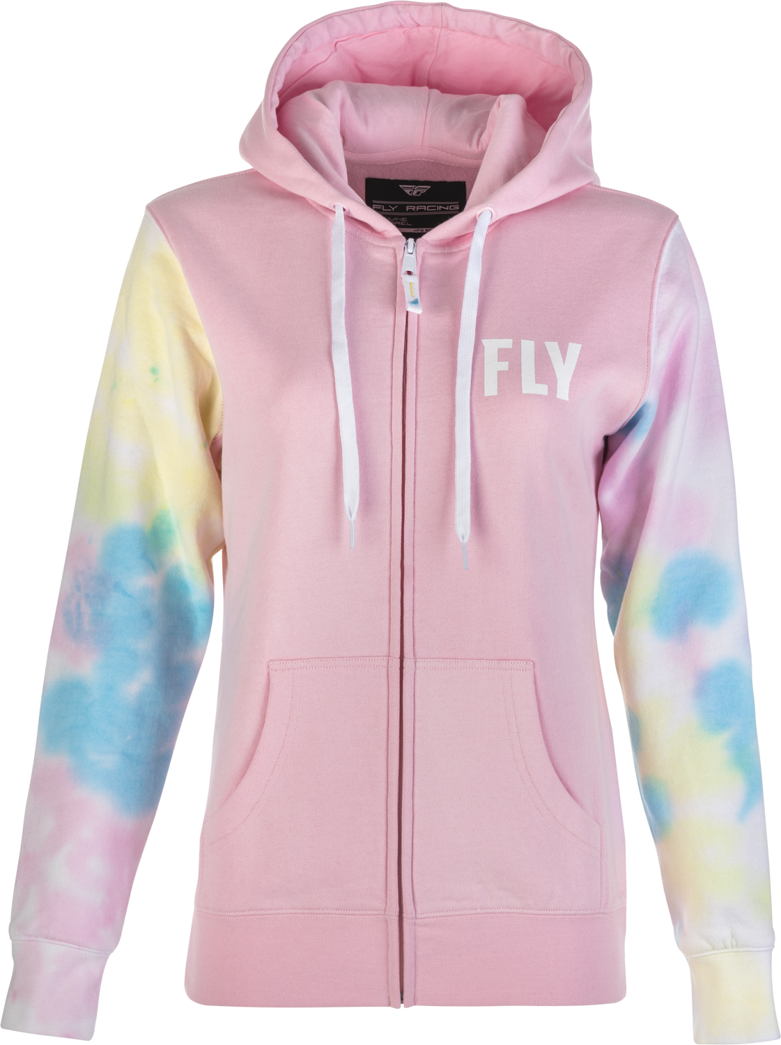WOMEN'S FLY TIE-DYE ZIP UP HOODIE PINK/YELLOW/BLUE LG