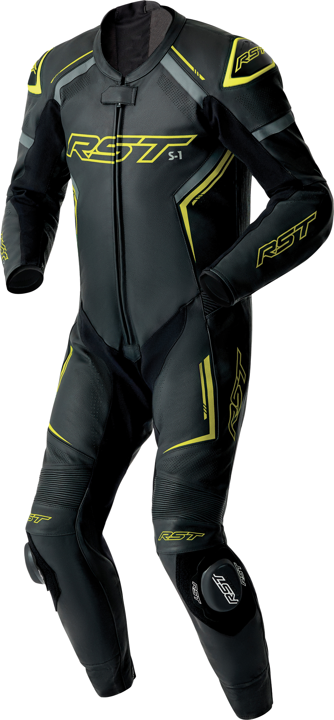 S1 D3O SUIT BLK/GRY/FLO YEL LEATHER XL