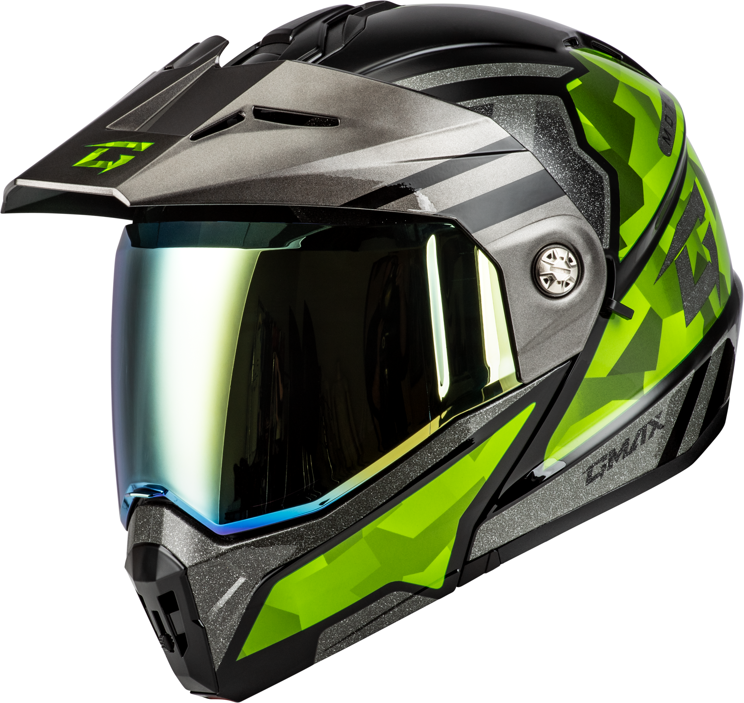 MD-74 STRIKER MODULAR HELMET W GLD SHLD BLK/SLVR/GRN MTLC 3X