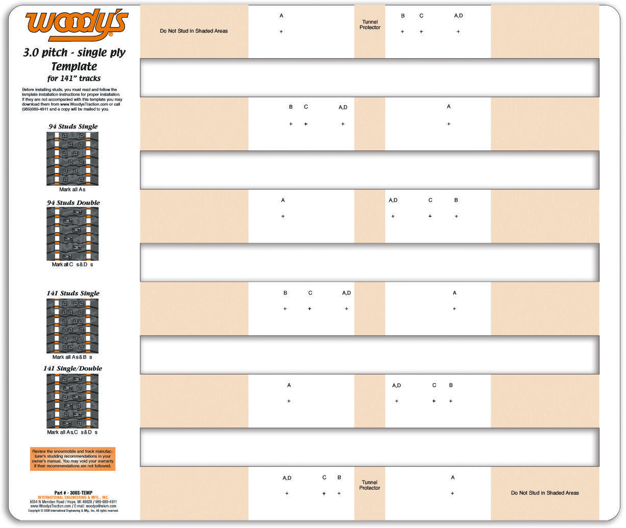STUDDING TEMPLATE 3.0" PITCH SINGLE PLY