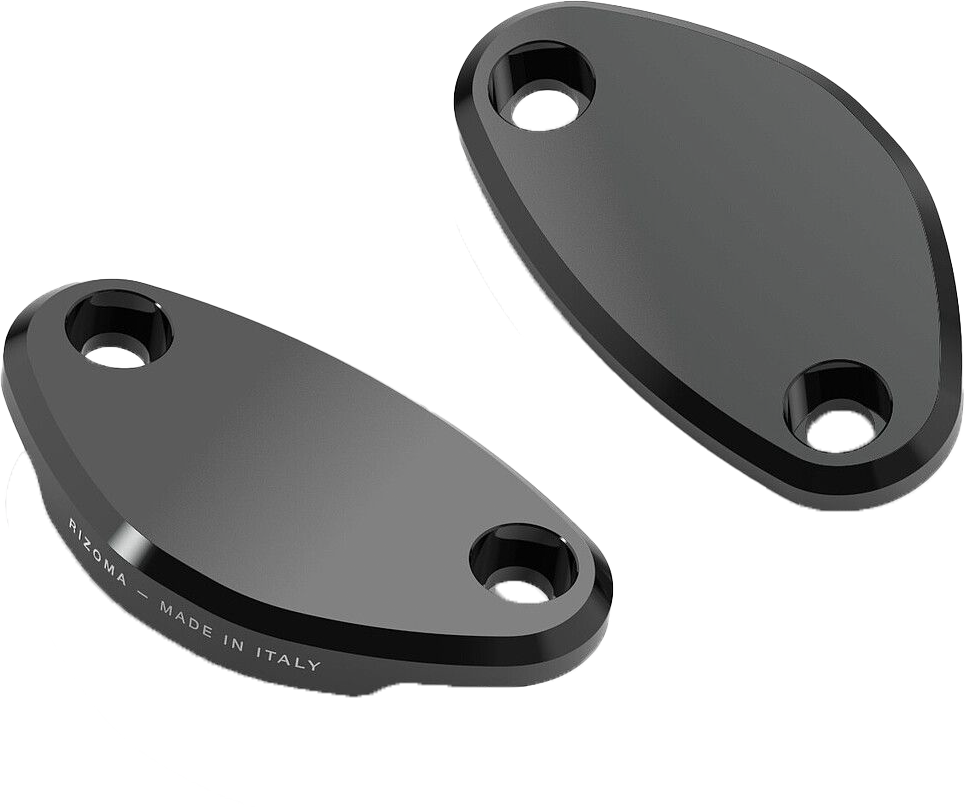MIRROR BLOCK OFF PLATES PAIR BLACK KAW