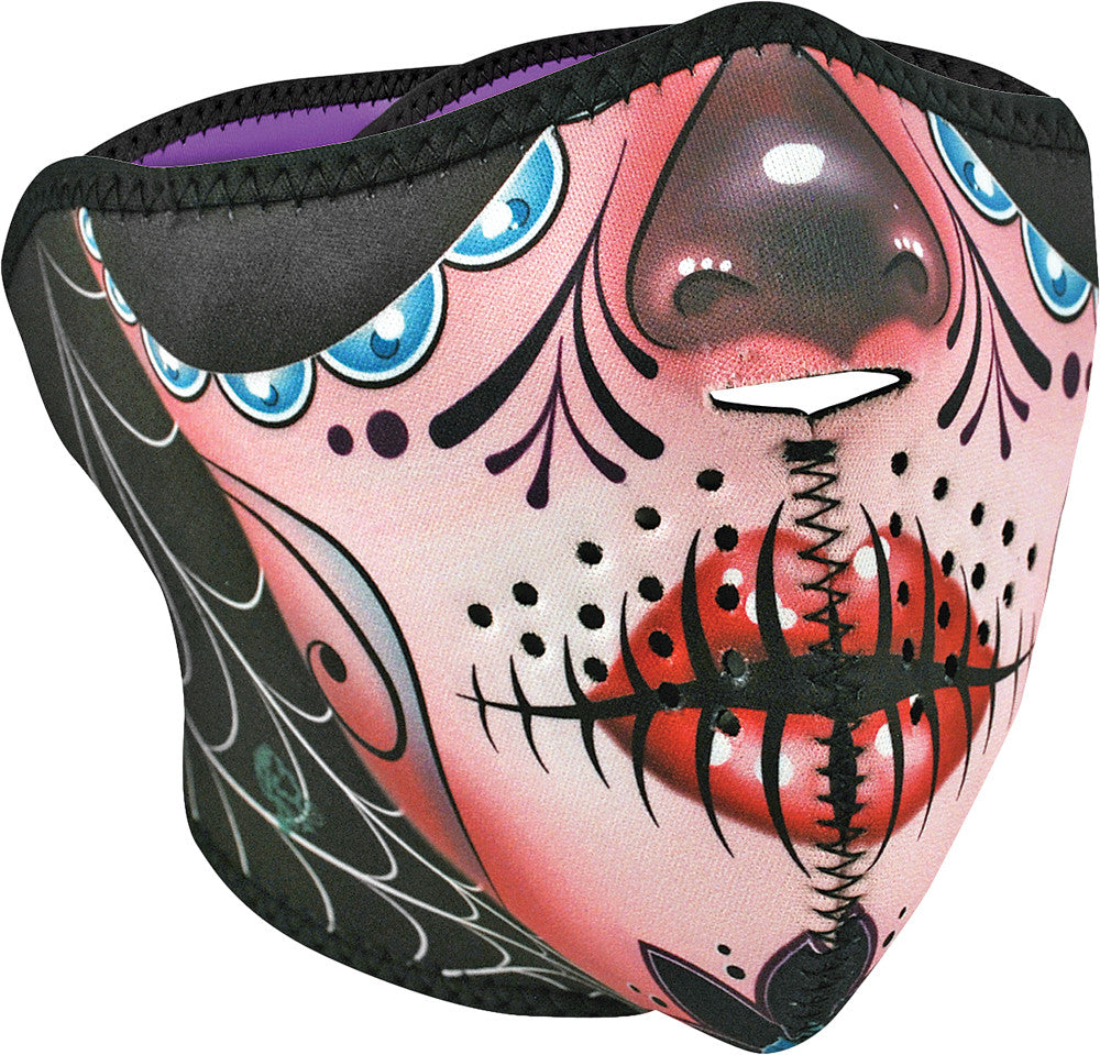 NEOPRENE HALF MASK SUGAR SKULL/PURPLE REVERSIBLE #26-4027