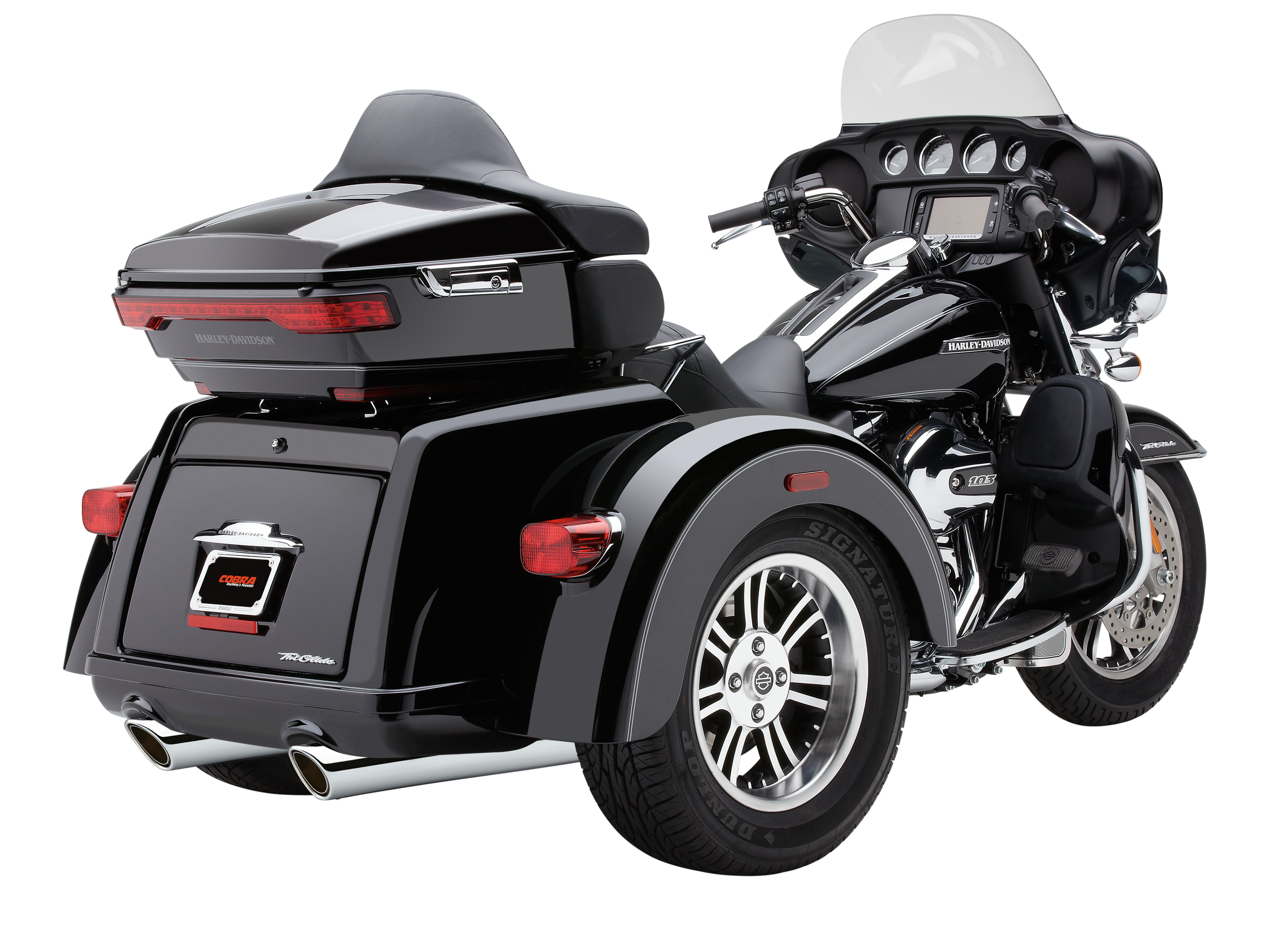 909-TWINS 4" SLIP-ONS BLACK TRI-GLIDE 09-25