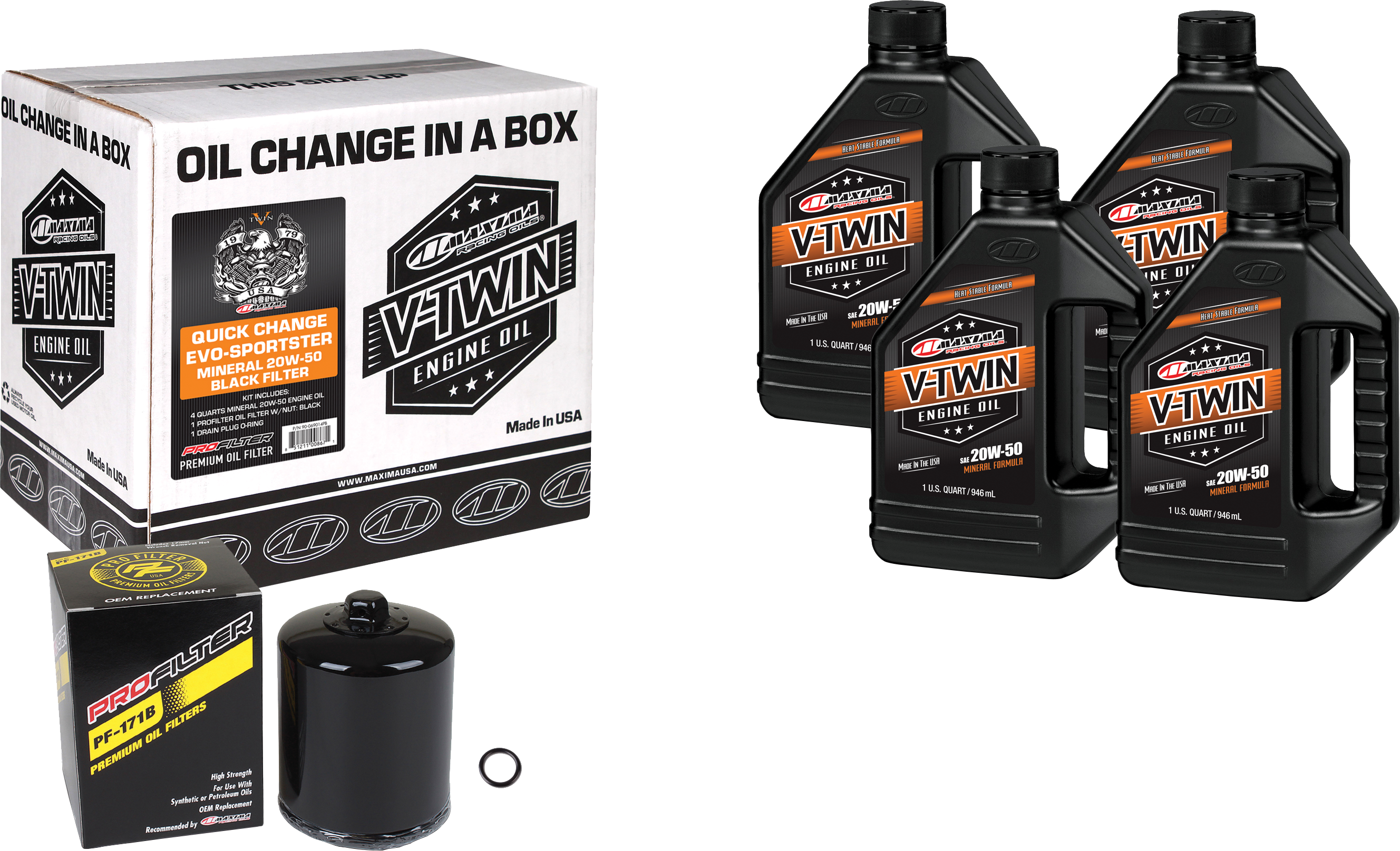 V-TWIN OIL CHANGE KIT EVO MINERAL BLACK FILTER