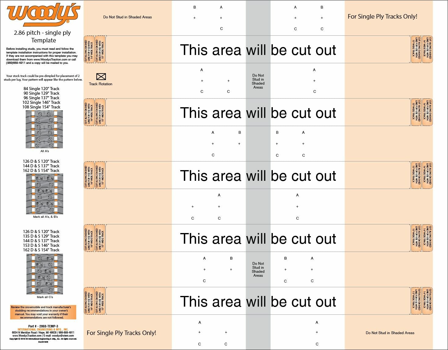 STUDDING TEMPLATE 2.86 SINGLE PLY TRACKS