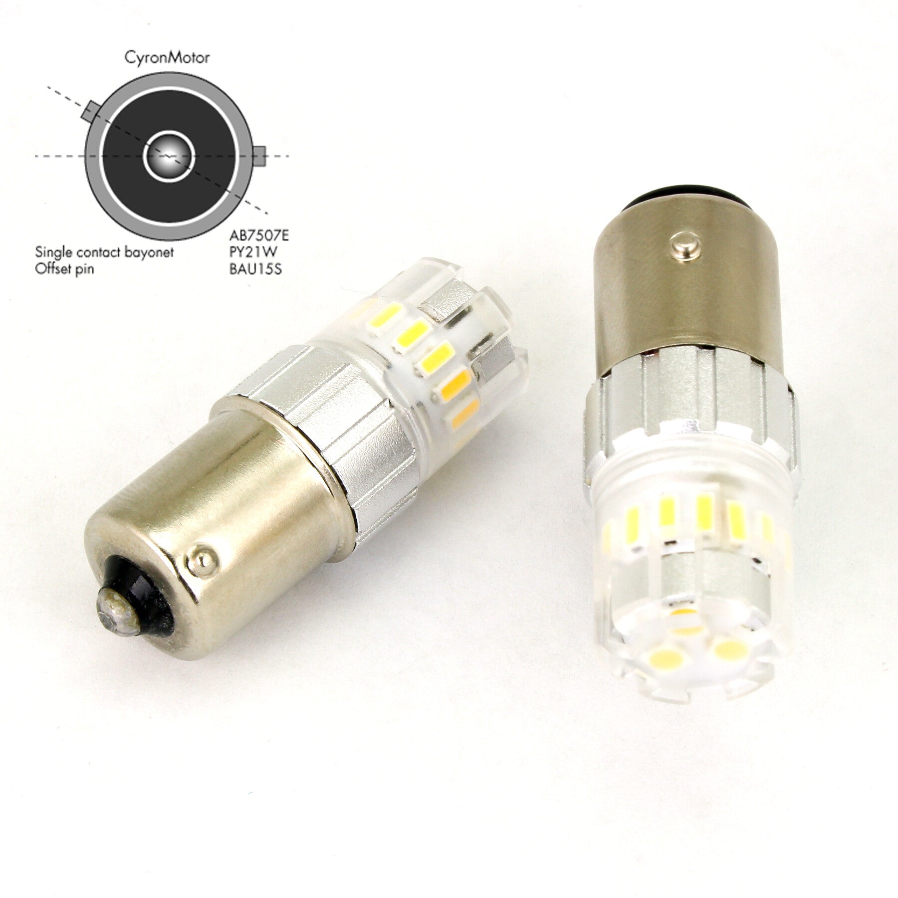 LED BAU15S PY21W AMBER PAIR SINGLE CONTACT OFFSET PIN