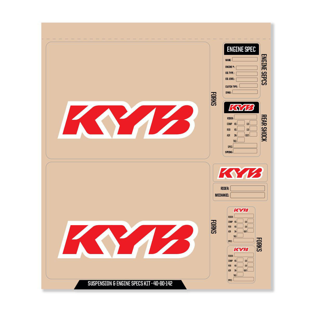 KYB DECAL KIT RED KYB FORK/SHOCK/ENG SPEC