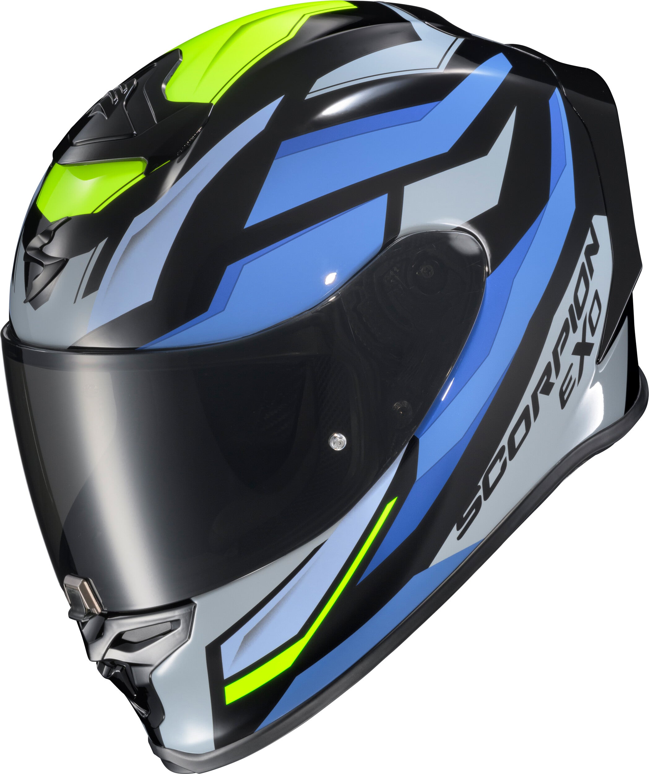 EXO-R1 AIR FULL FACE HELMET RAVEN BLACK/BLUE/HI VIZ 2X