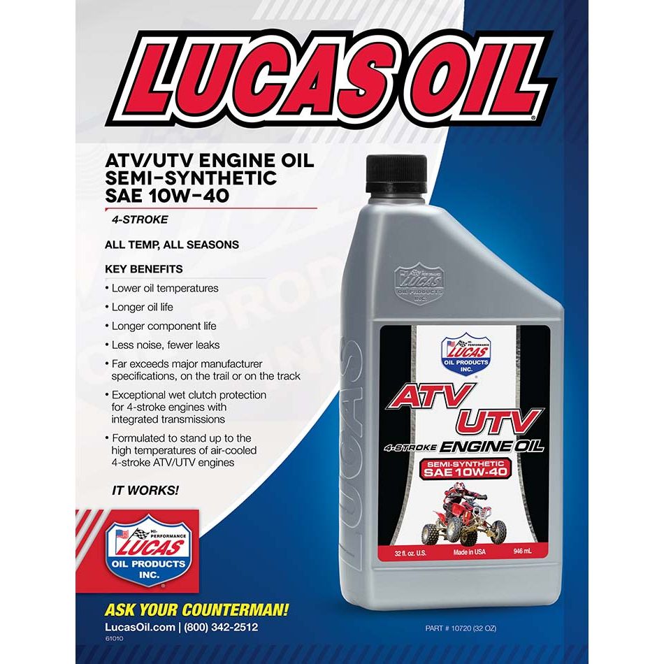LUCAS SEMI-SYNTHETIC ATV ENGINE OIL 10W-40 QT