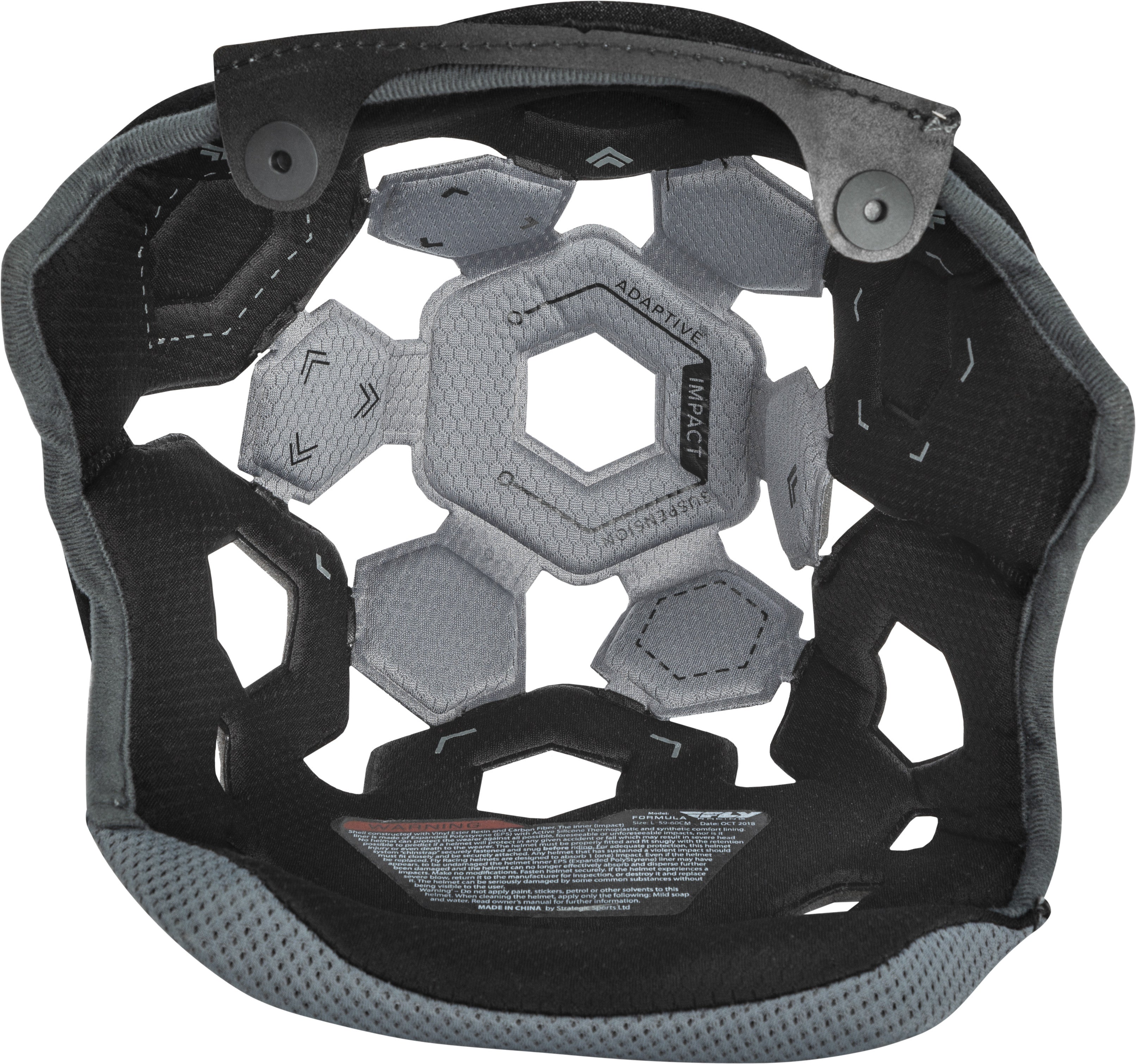 FORMULA HELMET LINER BLACK/COOL GREY YS 20MM