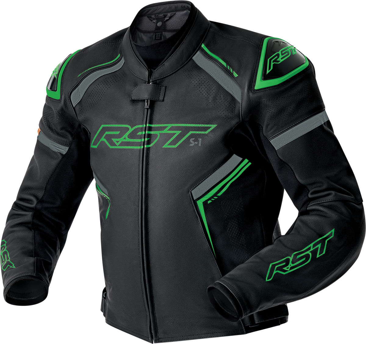 S1 D3O LEATHER JACKET BLK/GRY/FLO GRN XL