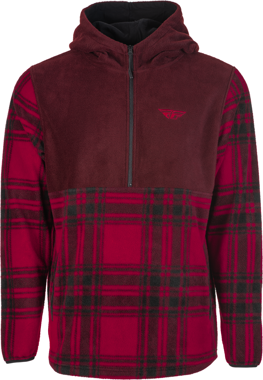 FLY HALF ZIP PULLOVER HOODIE RED PLAID SM