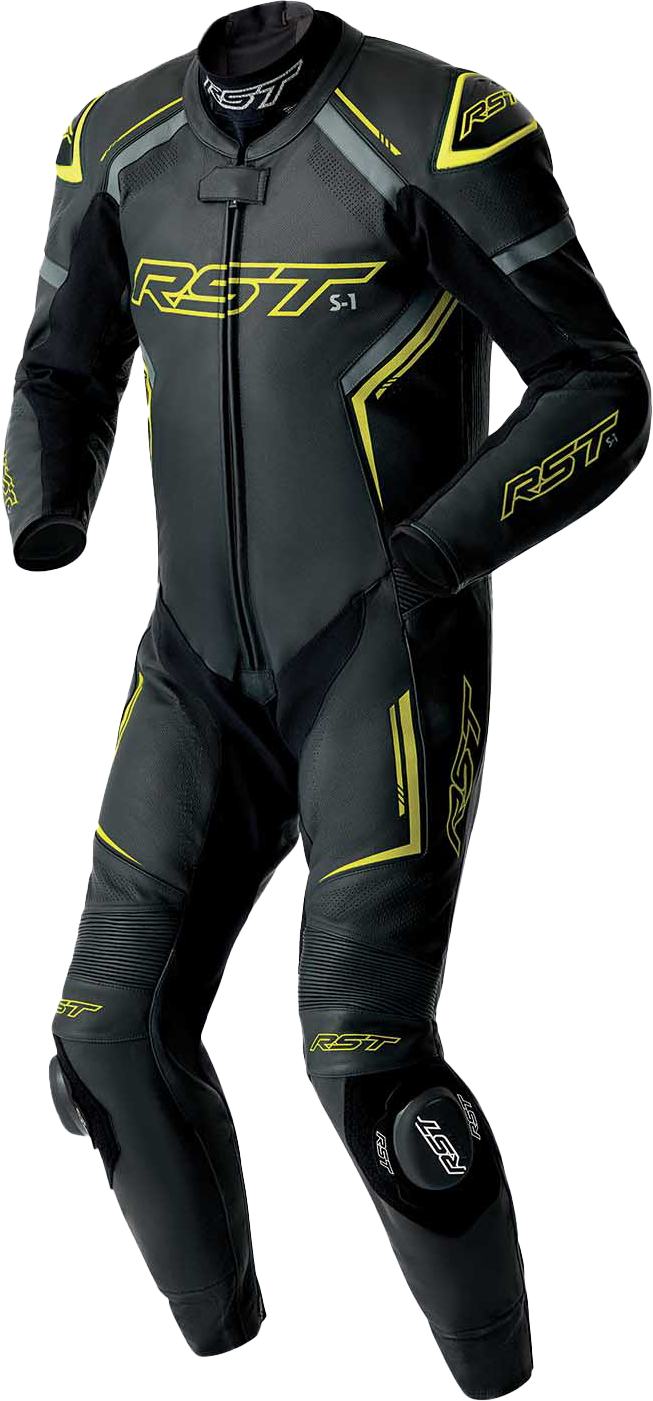 S1 D3O SUIT BLK/GRY/FLO YEL LEATHER SM