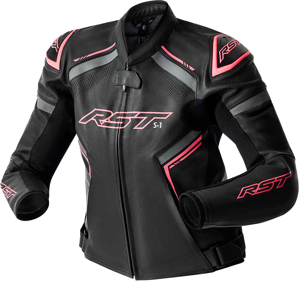 WOMENS S1 D3O LEATHER JACKET BLK/FLO PINK 2XL