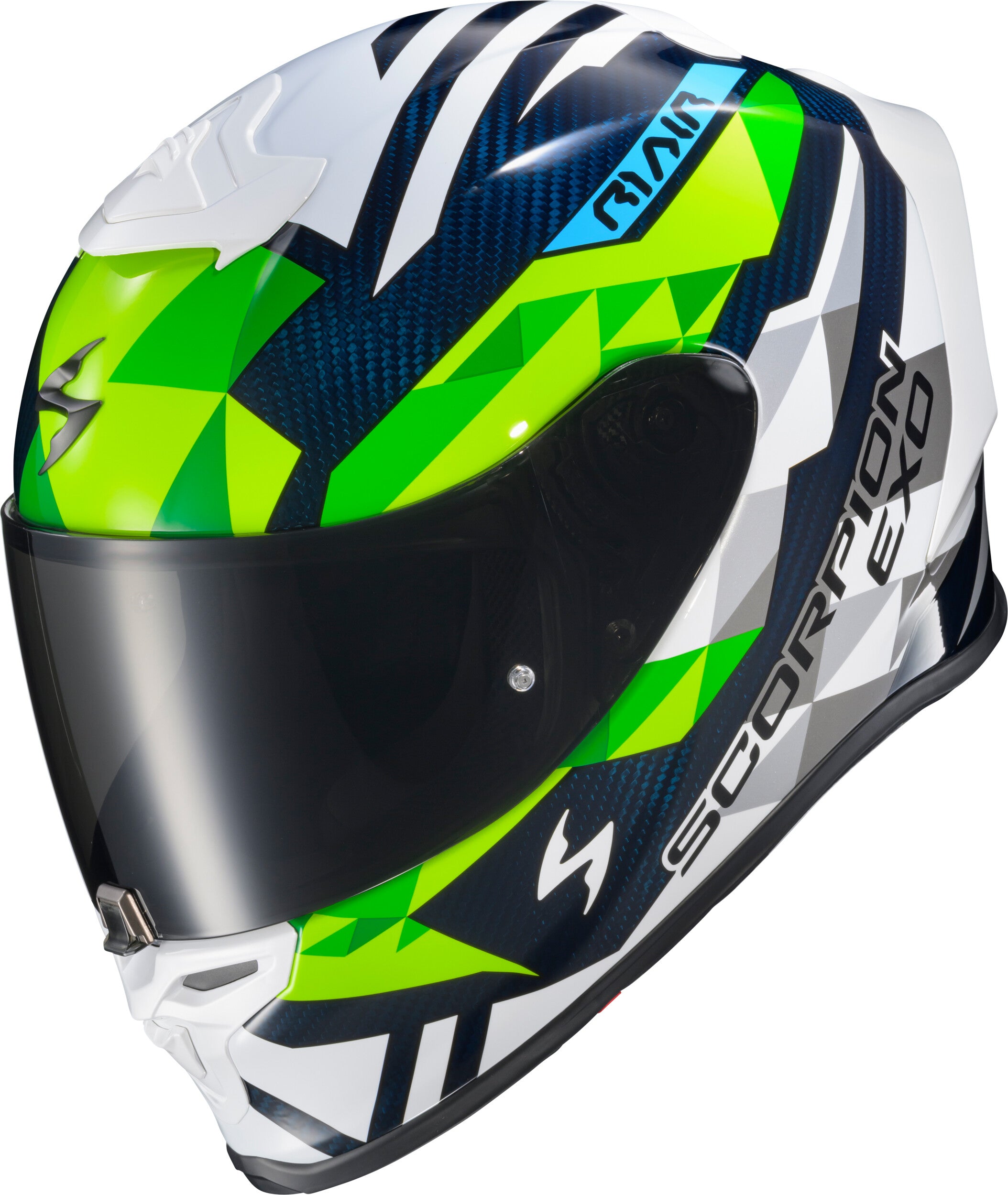 EXO-R1 AIR FULL FACE HELMET CARBON RASTOR WHT/GRN/BLUE MD