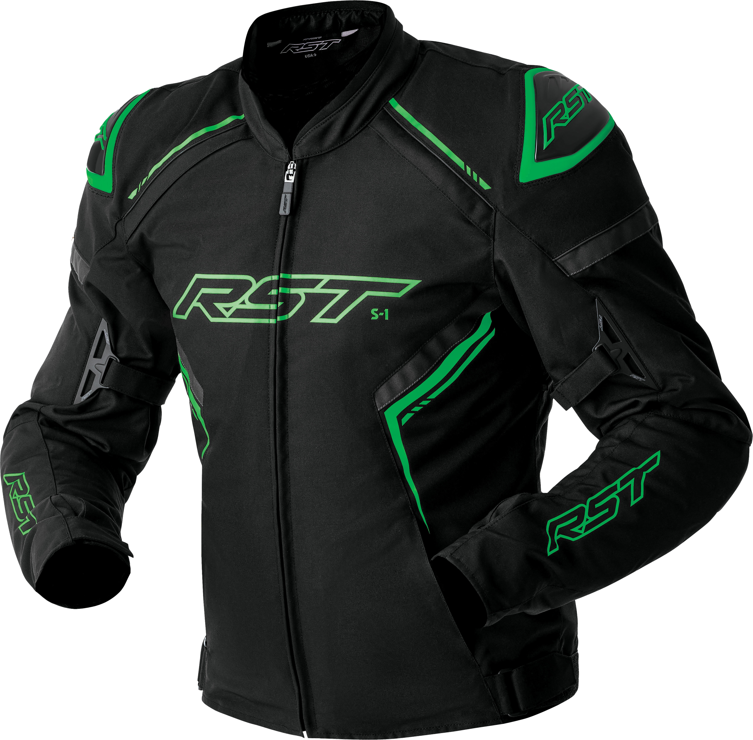 S1 D3O TEXTILE JACKET BLACK/GREY/FLO GRN LG