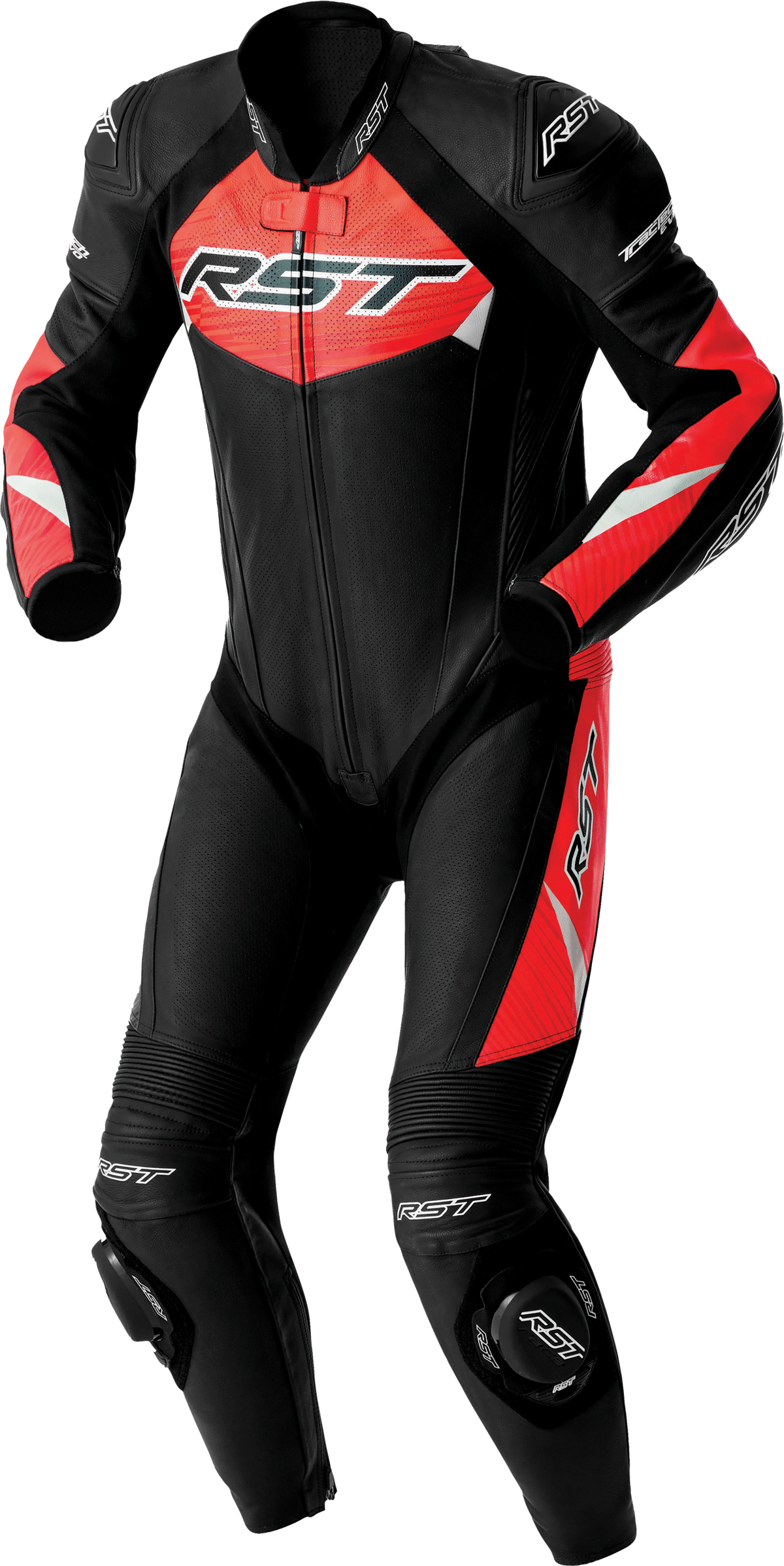 TRACTECH EVO D3O SUIT BLK/FLO RED LEATHER 2X