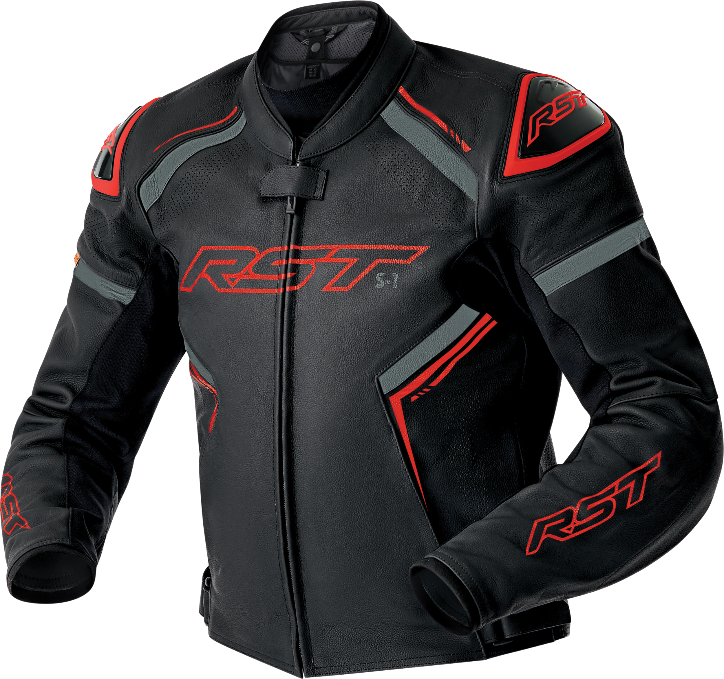 S1 D3O LEATHER JACKET BLK/GRY/RED LG