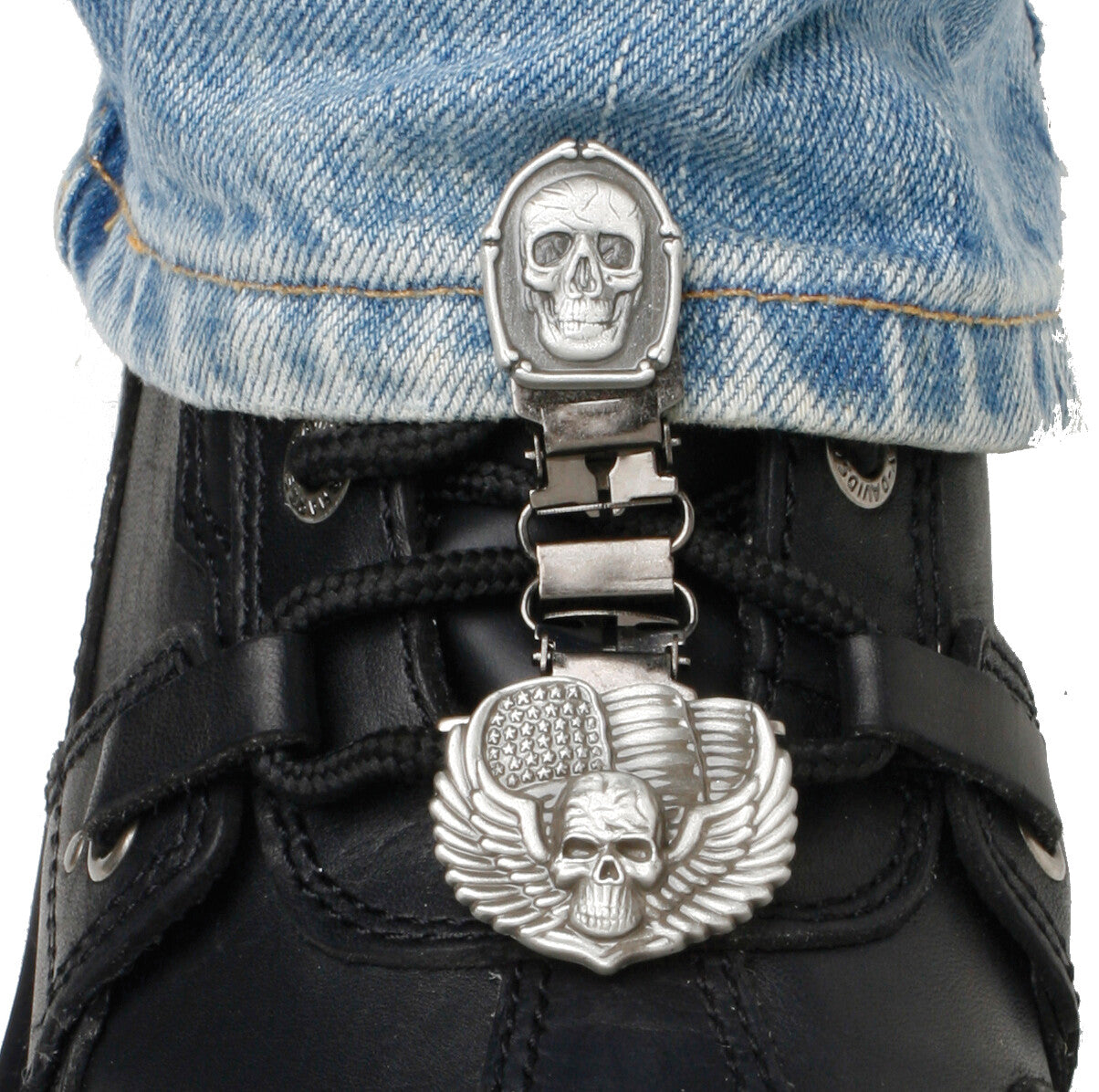 CLIPS FOR LACED BOOTS BONES/SKULL