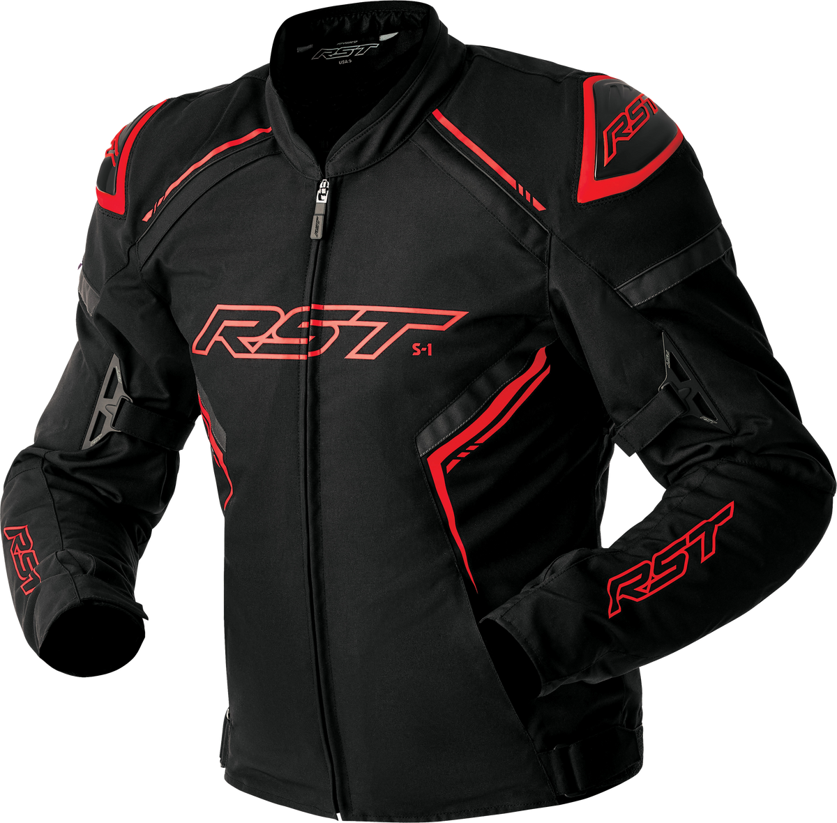 S1 D3O TEXTILE JACKET BLACK/GREY/RED 2X