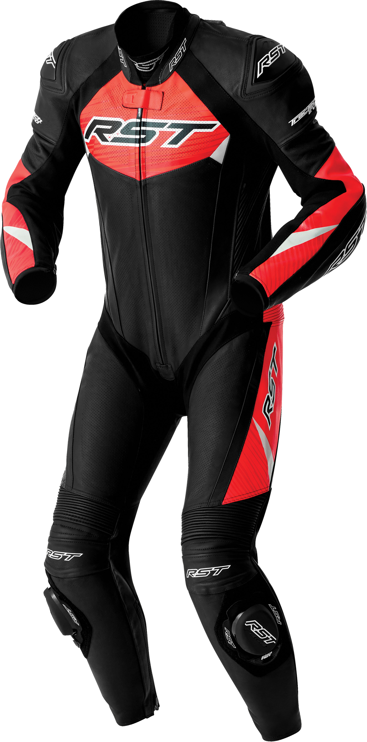 TRACTECH EVO D3O SUIT BLK/FLO RED LEATHER 3X