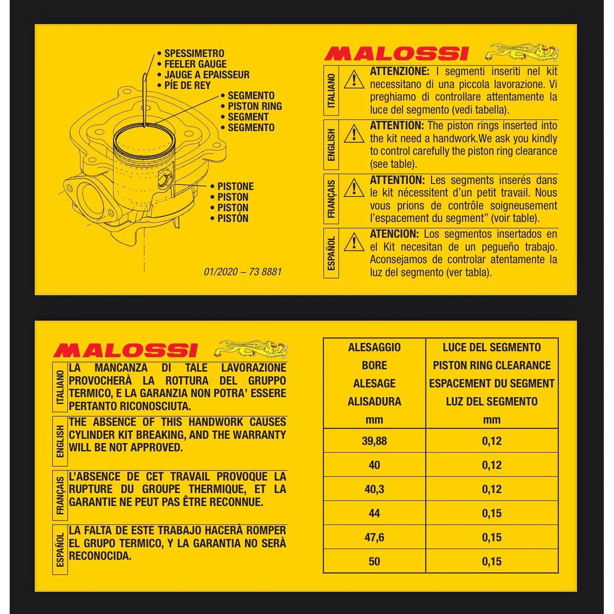 Malossi MHR Cross 70cc/47.6mm Piston Kit (12mm) #348180
