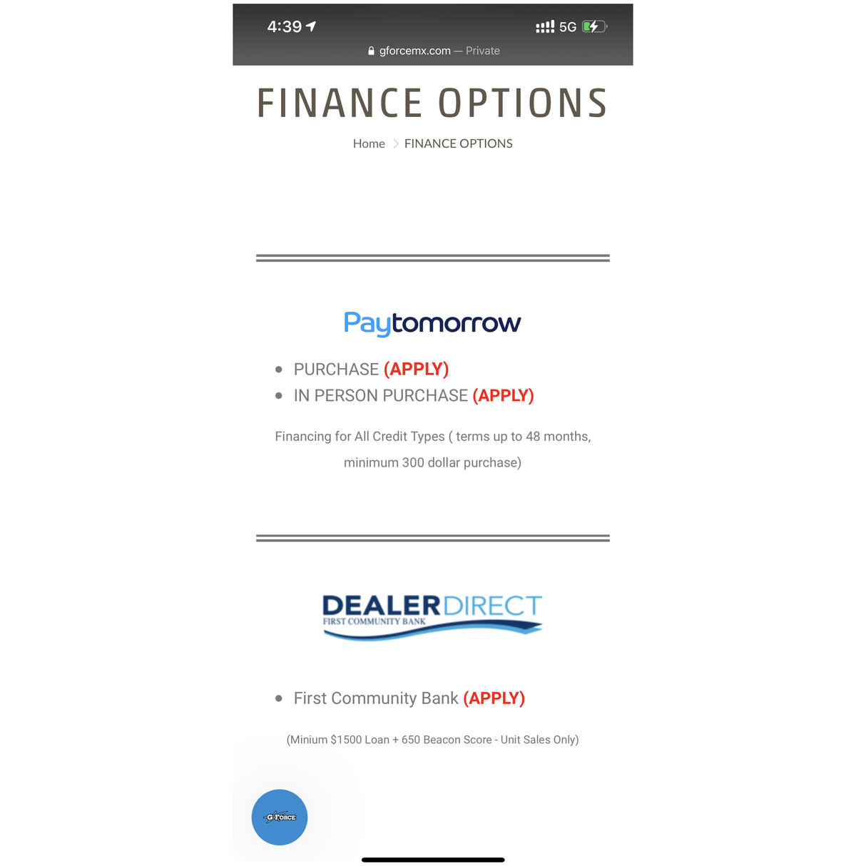 FINANCE OPTIONS - https://www.gforcemx.com/pages/finance-options